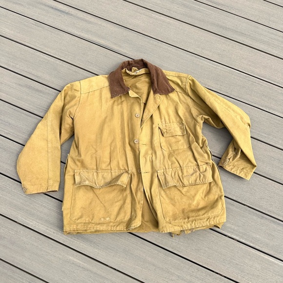 VTG Bullseye Bill Hunting Jacket Brown Duck Canvas Corduroy Collar Game Pouch XL - Picture 1 of 6